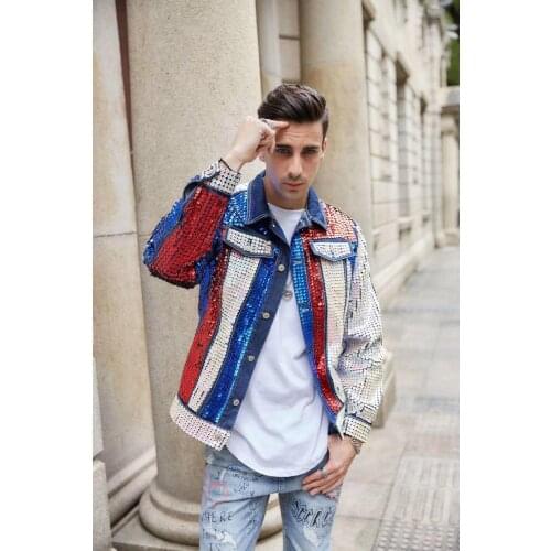 Cowboy Sequined Beading Jean Hip Top Chaqueta Vaquera Veste En Short Tuxedo Jacket Stage Performance Kurtka Jeans