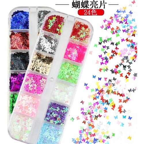 24 colors Holographic Butterfly Shape Nail Art Glitter Micro Laser Star Flakes 3D Silver Gold Sequins Polish Manicure
