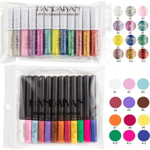 Handaiyan 10/12 cores matte color eyeliner kit maquiagem prova dwaterproof colorido olho forro caneta olhos eyeliners conjunto