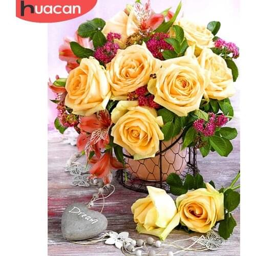 HUACAN 5D Diamond Painting Cross Stitch Flowers Mosaic Handmade Diamond Embroidery Rose Home Decor Gift Art