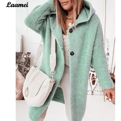 Winter Womens Knitted Cardigan Sweater Hoodies Ladies Long Sleeve Solid Loose Button Tops Soft Oversized Femme Long Sweater New