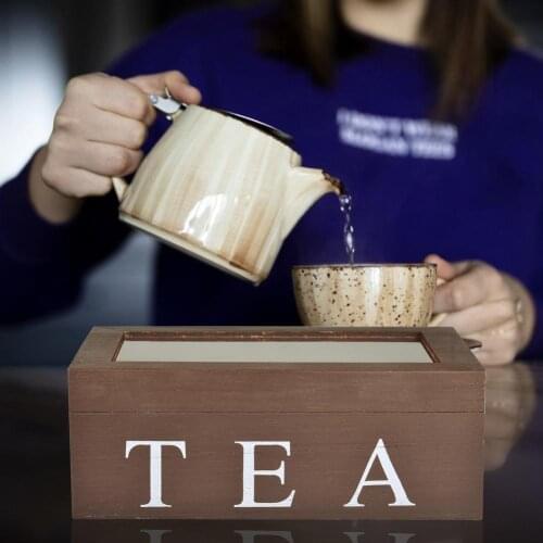 6 Compartments Tea Box Natural Wooden Tea Bags Storage Organizer Holder Coffee Tea Bag Storage Box For Kitchen Cabinets