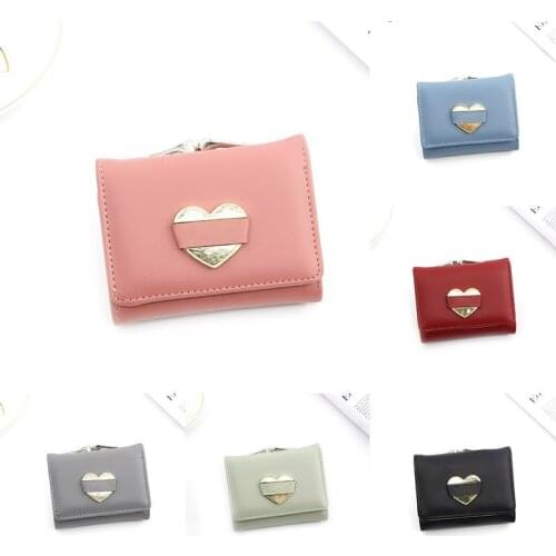 Q Pocket Heart Shape Short Style Girls Wallet High-capacity Female Purse Card Holder 1Pcs PU Leather Money Bag Wallets