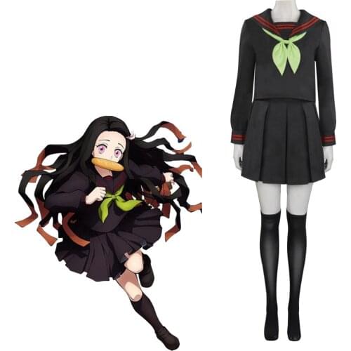 Anime Demon Slayer Kimetsu no Yaiba Cosplay Costume Kamado Nezuko JK Uniform Outfits Halloween Carnival School Uniform Suit