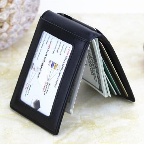 RFID Crazy Horse Leather Dollar Clip European and American Short Wallet Dollar Bag Leather Card Case