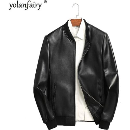 YOLANFAIRY Geniune Sheepskin Leather Jacket For Men Spring Autumn Streetwear Plus Size Bomber Jacket 71I6086 MF111