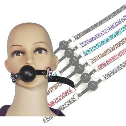 Leopard bondage Open mouth gag harness PU restraint solid silicone ball Adult fetish products Sex games toys for women