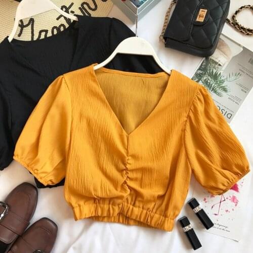 Summer New Slim Short Sleeve Short Sleeve Tops Womens Wear Korean Fashion Clothing Short Crop Tops E463