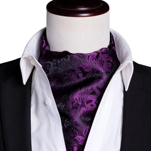 Mens Ascot Set Purple Cravat Paisley Floral Jacquard Silk Necktie Retro Tie Handkerchief Pocket Square Set for Shirt Barry.Wang