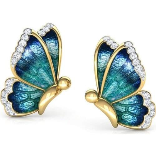 New Fashion Butterfly Wings Earrings Female Rhinestone Wild Personality Metal Earrings Sweet Romantic Jewelry Birthday Gift