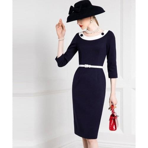 High End French Retro Dress Womens Autumn Winter 2021 Early Spring New Style Temperament Celebrity Contrast Round Neck