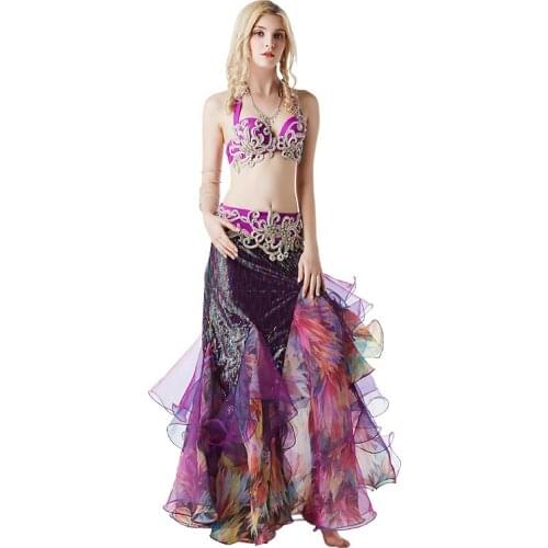 Professional customization Stage Performance Dance Wear Belly Dance Costume Set Bra Top Belt Skirt Dress lady Cocktail Ballroom