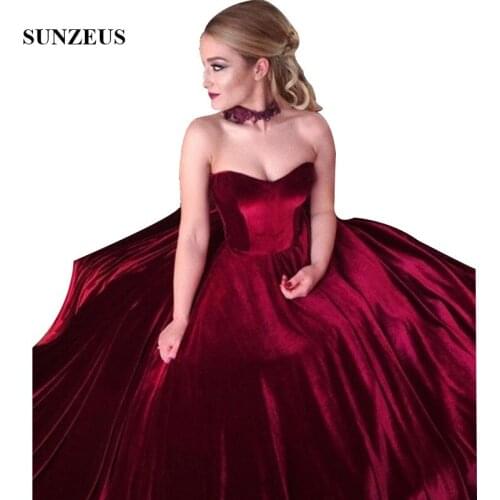 Simple Elegant Velour Prom Dresses A-line Sweetheart Velvet Burgundy Party Gowns Long Women Formal Dress Sweep Train