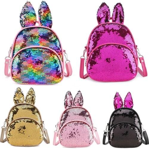 Glitter Backpack Kids Girls Boys Rabbit Ears Sequin Backpacks Knapsack School Bag Teenage Rucksack Kindergarten Travel Bags