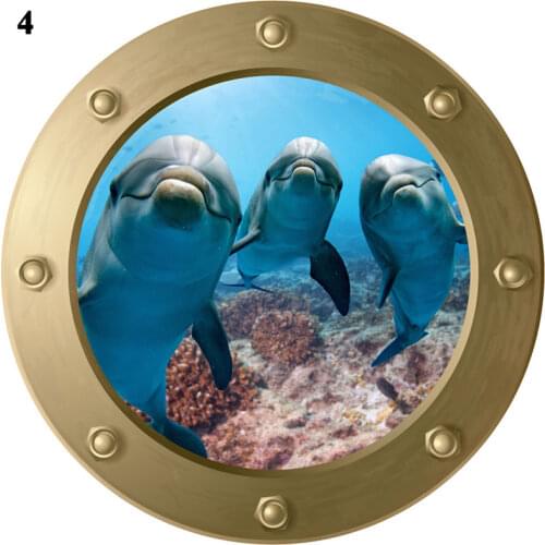 Sealife Shark Fish Submarine Window Wall Stickers Round 3D Window Decoration For Living Room Home Decor DIY PVC Mural Art 2021