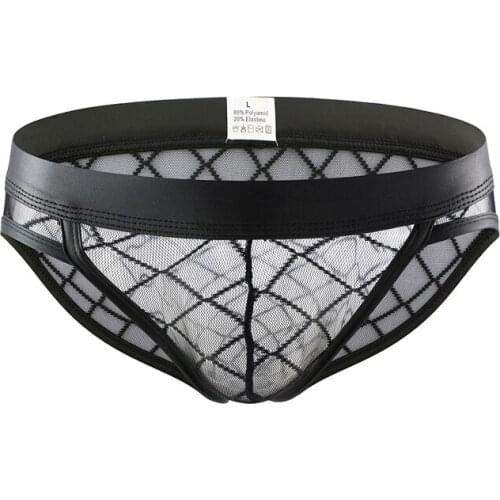 Sexy Men Mesh Diamond Transparent U Convex Pouch Briefs G-string Low Rise Breathable Thongs Penis Pouch Gay Underpants