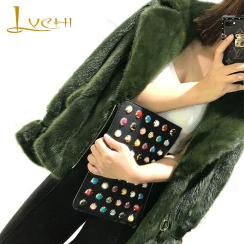 LVCHI Women Winter Real Fur 2019 Long Sleeve Mink Coat Female Thick Natural Turn-Down Collar Zippers Slim Causal Women Fur Coats