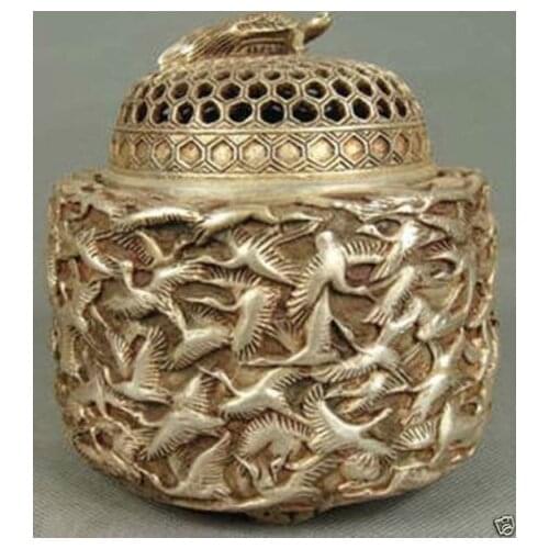 Elaborate Chinese Old Brass Handwork Swans Statue Incense Burner