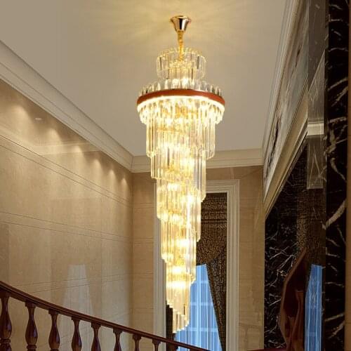 Modern Chandelier Long Crystal Chandelier Light Luxury Villa Duplex Middle Floor Living Room Stair Spin LED Crystal Chandelier