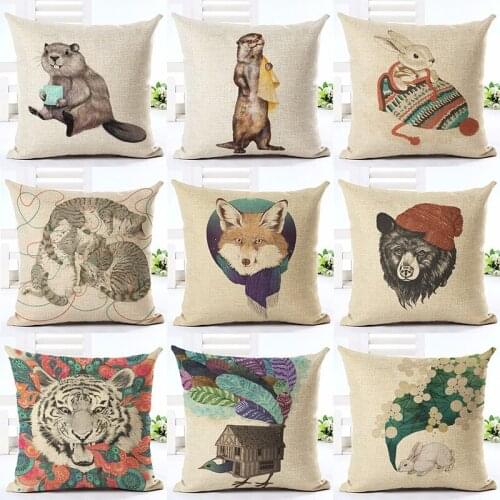 Animal Style Cartoon Raccoon Throw Pillow Cushion Cover Home Decor Printed Cotton Linen Home Decor Pillowcase Almofadas Cojines