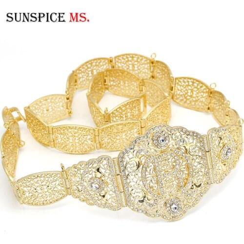 Sunspicems European Women Dress Belt R Wedding Jewlery Gold Color Rhinestone Metal Waist Chain Adjustable Length