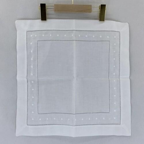 Unisex Handkerchiefs 12PCS/Lot 20'x20"White linen Holiday & Vintage Handkerchiefs Embroidered Dots Hankies For Occasions
