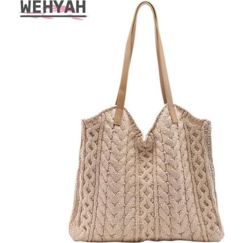 Wahyah Wool Knitted Winter Designer Bag Cotton Woven Casual Tote Bags for Woman Handbag Oversize Clutch Purse Shoulder Bag ZY148