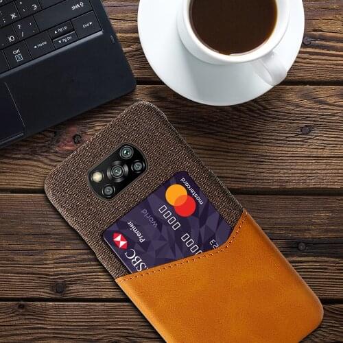 Febric Card Holder Cover For Xiaomi Mi Poco X3 NFC Case Poco X 3NFC Cloth Texture PU Antiskid Funda For Xiomi POCO X3NFC 6.67"