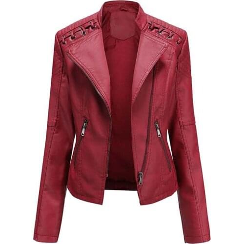 Autumn Winter Pu Faux Leather Jackets Women Long Sleeve Zipper Slim Motor Biker Leather Coat Female Oversized Outwear Tops Femme