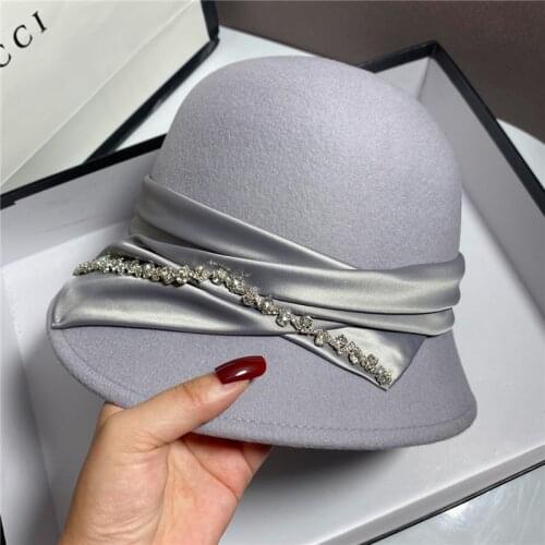 2021 Spring Fashion Vintage Women Ladies Wool Fedora Hat Bucket Dome Bell Bow Felt Hats Women Cap Hats Hat