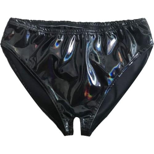 Women Faux Leather Wet Look Crotchless G-string Panties Female Shiny Stretchy Low Rise T-back Underwear Erotic Lingerie Thongs