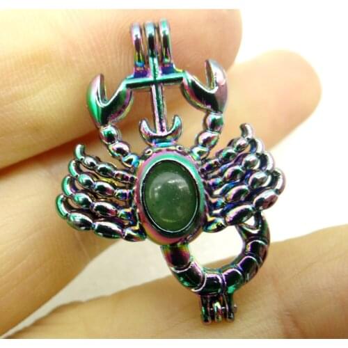 1PC Natural Stone aventurine Quartz Crystal amethyst Lucky bead Titanium Scorpion Pendant for Diy Jewelry Making necklace woman