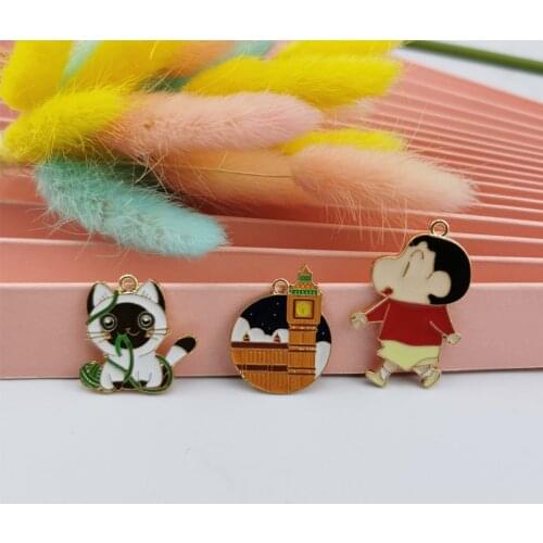 10pcs Cartoon Metal Enamel Charms Boy Cat Big Clock Pendants Charms DIY Bracelet Earrings Finding For Jewelry Make Accessories