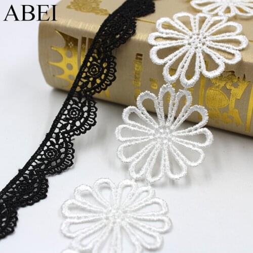 2yards/lot Embroidery Hollow White Black Flower Lace Trims Diy Jewelry Ornaments Wedding Party Clothes Fabric Ribbon Accessories