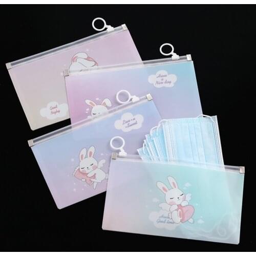 4pcs Cartoon Print Face Masks Bag Portable Mask Storage Box Save Masks Bags Jewelry Ring Necklaces Travel Temporary Organizer