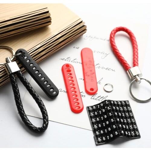 Anti-lost Car Keychain Phone Number Card Keyring Leather Bradied Rope Auto Vehicle Key Chain Holder Accessories Gift For Husband