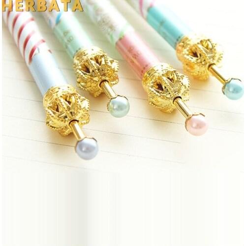 Free shipping 2 pcs Cute Kawaii Crown Metal Gel Pens Dot Pen for Kids Students Writing Office School Supplies Korean Stationery