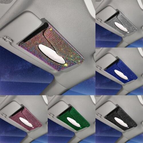 Bling Rhinestones Car Sun Visor Tissue Box Diamond Creative Lovely Womens Decorative Sunshade Auto Napkin Storage Bag Case
