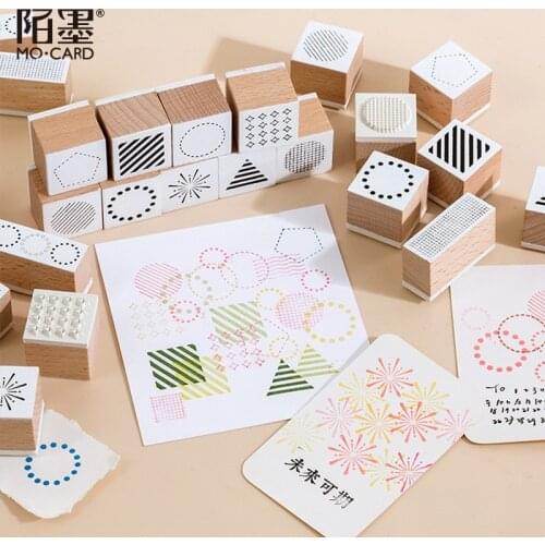 Wooden Stamps Wave Pattern Circles Grid Squares Decorative Rubber Wooden Stamps for Diy Craft Card And Scrapbooking