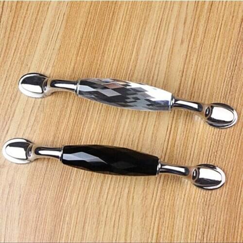 96mm 128mm modern fashion clear black crystal wardrobe kitchen cabinet door handles silver chrome drawer dresser pulls knobs