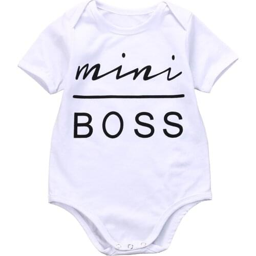 Hot Newborn Infant Baby Boys Girls Short Sleeve Bodysuit Letters Mini Boss Jumpsuit Outfits Sunsuit Clothes Age 0-18M