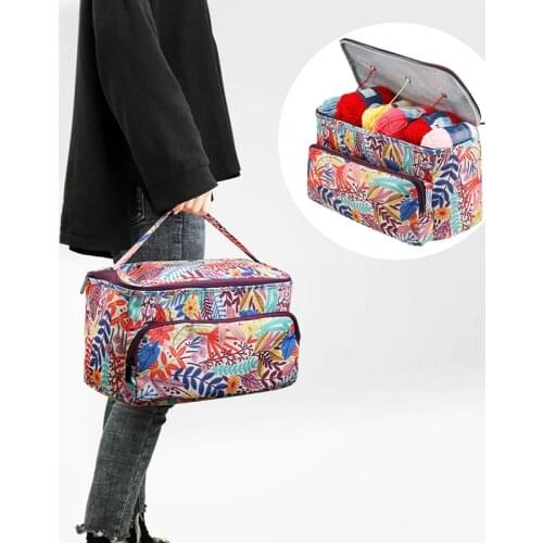 Square Wool Yarn Storage Bag Crochet Thread Storage Case Pastoral Style Sewing Accessories Container Crocheting Hook Organizer