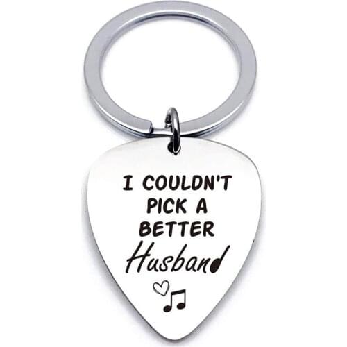 Best Husband Love Guitar Pick Gifts from Wife - Stainless Steel Keychain Musician Gift for Anniversary Wedding Valentines Gifts