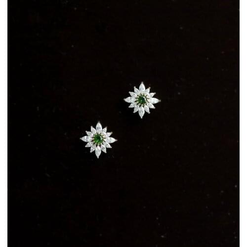 Morivovog 925 Sterling Silver White Green Zircon Sunflower Stud Earrings Ladies 14K Gold Flower Earrings Womens Office Jewelry