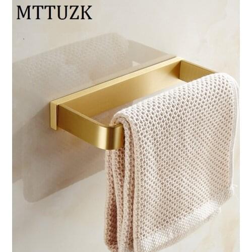 MTTUZK Solid Brass Brushed Gold Square Towel Ring Black Bathroom Towel Holder Wall Mounted Towel Rack Bathroom Accessories