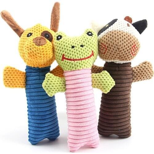 Cartoon Animals Squeak Dog Toys Puppy Cat Plush Chew Toys Tooth Cleaning Interactive Sound Toy For Small Dogs Teddy Chihuahua