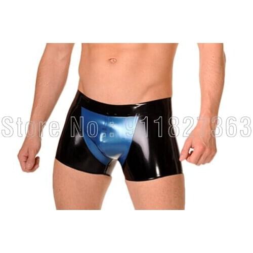 Mens Latex Short Rubber Gummi Sexy Latex Schwarz Fashion Shorts Underwear Black with Blue