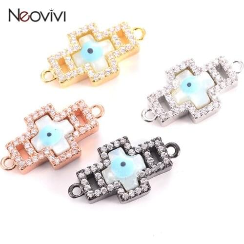Neovivi Cross Charms Pave White Zircon Natural Stone Devils Eye Charm Hollow Beads for Jewelry Making Bracelets Necklaces DIY