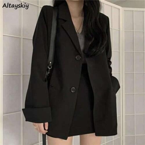Women Black Blazers British-style Single Breasted Notched High Street OL Student All-match Baggy Streetwear Classic Designs Suit