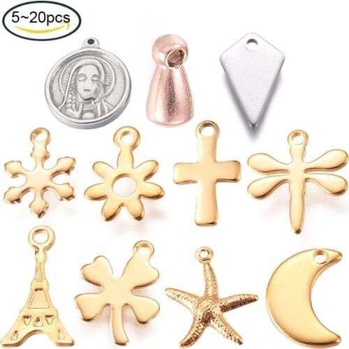 10pcs 304 Stainless Steel Charms Starfish/Sea Stars Golden Pendants For DIY Jewelry Making 17x15x2mm, Hole: 1mm